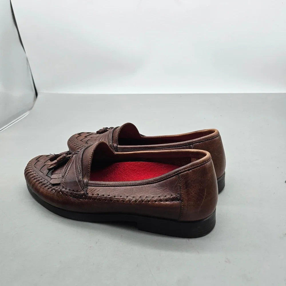 Giorgio Brutini Mens Brown Leather Woven Tassel Loafers 8112 Brazil Size 9 D
